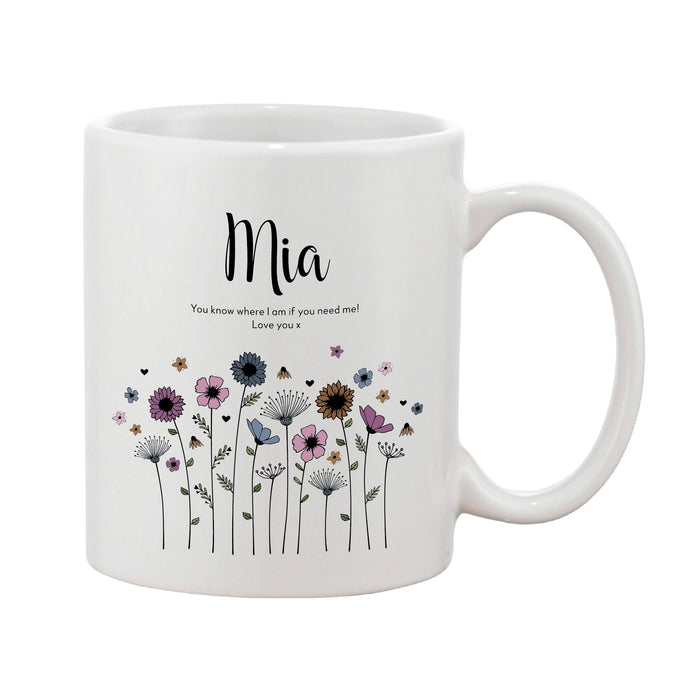 Meadowfield Ditsy Floral Mug With Personalised Message (Various Colours)