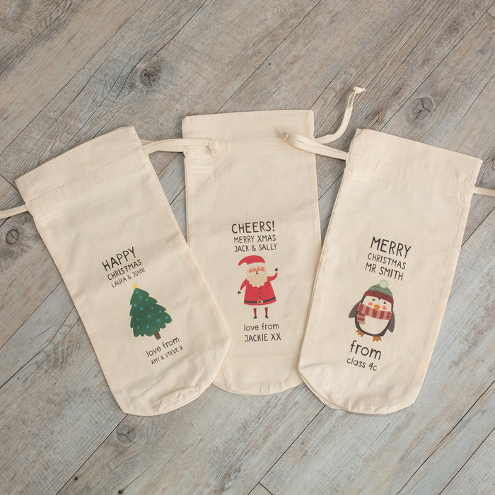 Personalised Christmas Characters Bottle Gift Bag - Various Designs