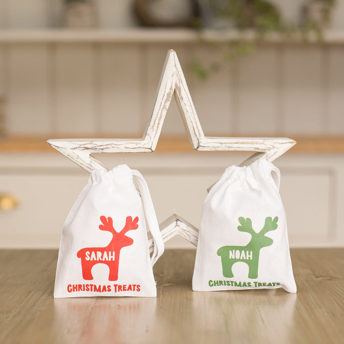 Personalised Christmas Reindeer Treat Gift Bag - Various Colours