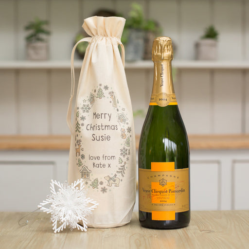 Personalised Christmas Scandi Wreath Bottle Gift Bag
