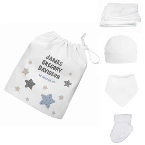Personalised Newborn Baby Gift Set - Blue Stars