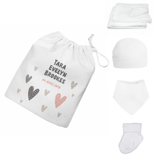 Personalised Newborn Baby Gift Set - Pink Hearts