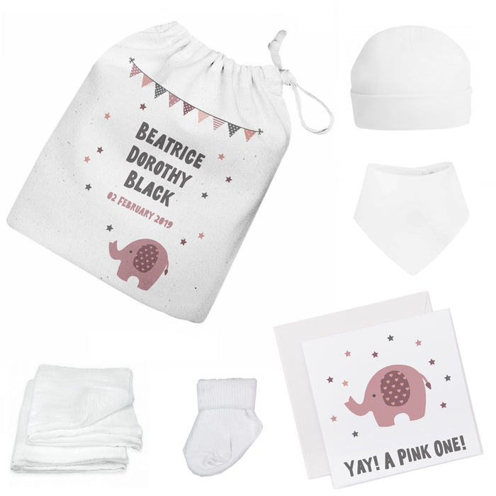 Personalised Newborn Baby Gift Set - Pink Elephant