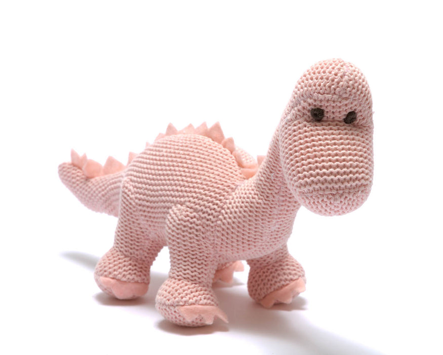 Organic Knitted Diplodocus Dinosaur Rattle - Pink Or Blue