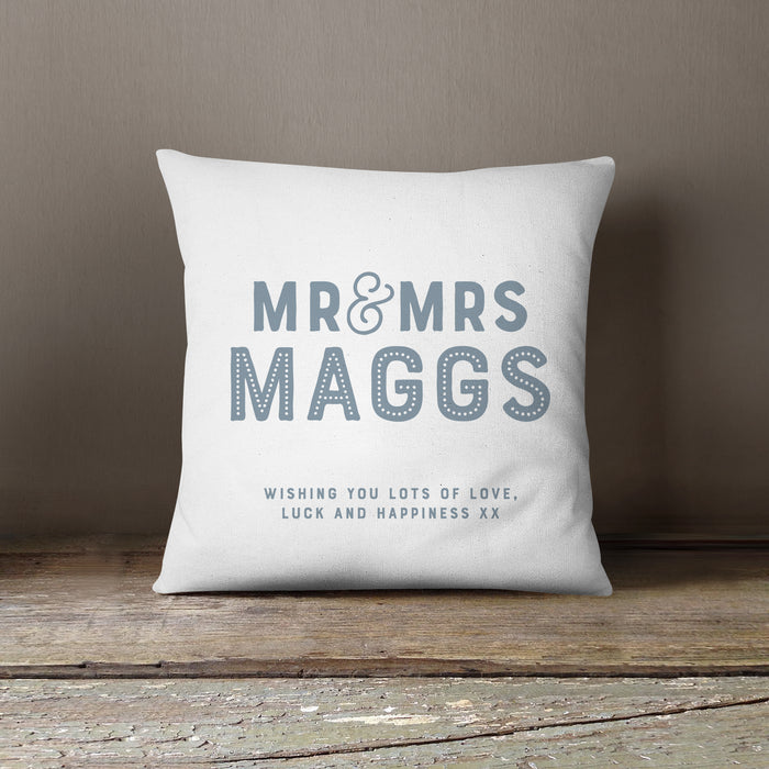 Mr and Mrs personalised cushion wedding gift