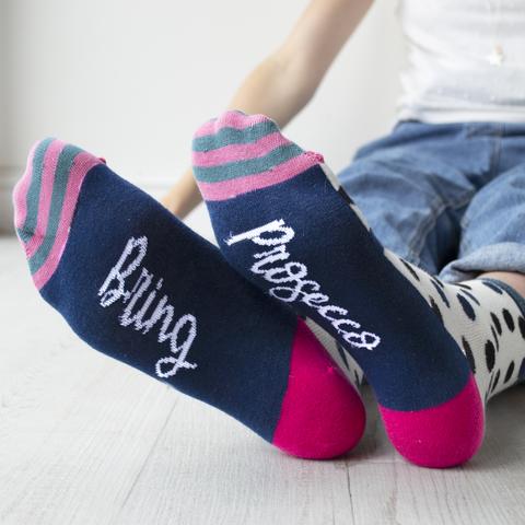 Women's Slogan Socks - Various Designs Bring Prosecco