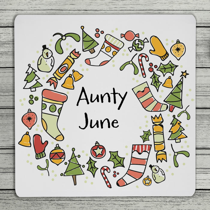 Cheery Christmas Personalised Coaster (Blue Or Red)