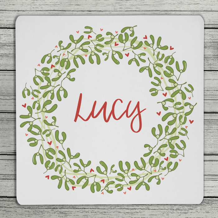 Mistletoe And Love Christmas Personalised Name Coaster