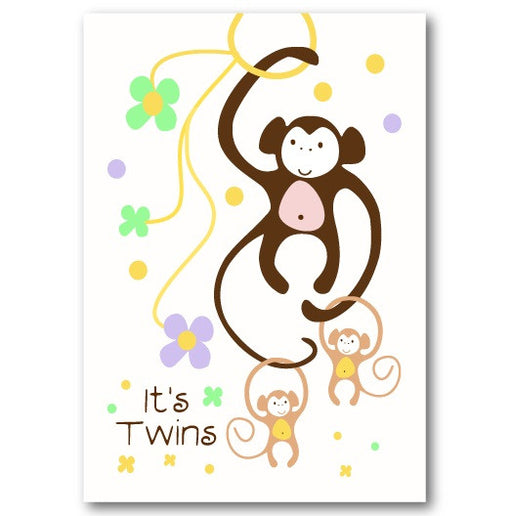 "It's Twins! Monkey" New Baby Card
