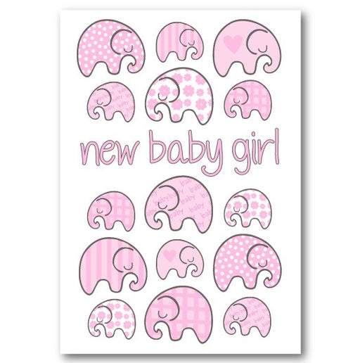 "New Baby Girl Elephant" New Baby Card